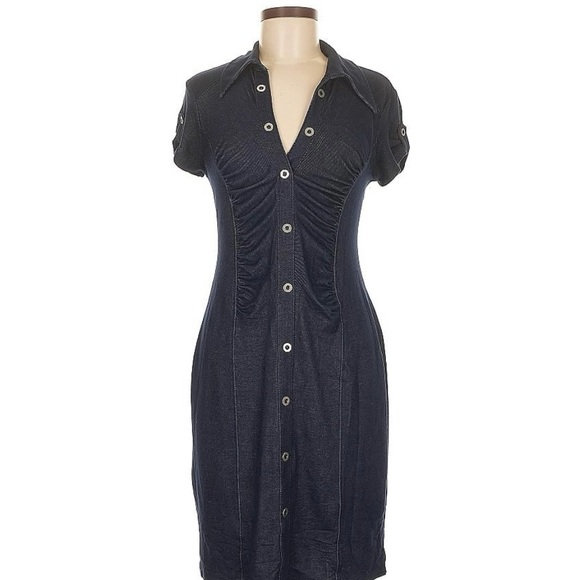 Intermission Dresses & Skirts - Vintage Intermission Y2K Navy Button-Up Sheath Midi Dress Size 8 Retro Grunge